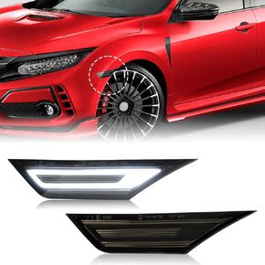 LED Side Marker Lights Compatible with Civic 2016 2017 2018 2019 2020 2021 & 10TH Gen & Type R Turn Signal + Position Lights(Dynmaic Sequential Blink Smoked Lens Yellow+White Lights)