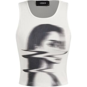 CIDER Womens Figure Graphic Crop Tank Top Y2K Summer Going Out Crew Neck Shirts
