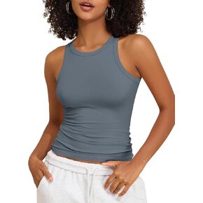 Prettyguide Women Cotton Crew Neck Neck Tops Tops Tops Racerback غير الرسمي قمم الصيف بلا أكمام