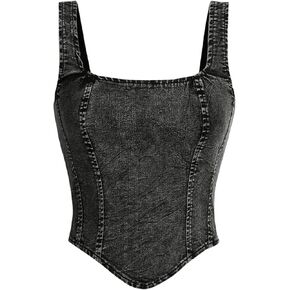 Floerns Women's Sleeveless Denim Tank Top Asymmetrical Hem Square Neck Jean Vest