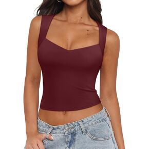 REORIA Women's Sexy V Neck Crop Tank Top Y2K Slim Going Out Top Double Lined Basic Shirt