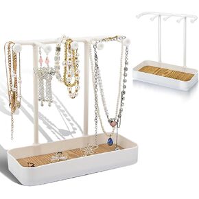 Jewelry Stand Holder Organizer with Tray, Jewelry Display Rack for Necklace Bracelets Earrings Ring Keys Watches, Gifts for Women (Black)