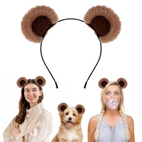 Brown Bear Ears Cute Bear Costume Adult for Halloween Festival Cosplay Party Chipmunk Ears Bear Headband Movable Bear Ears Headband for Washing Face Women