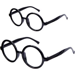 2 Pack Halloween Wizard Glasses,Black Round Frame Glasses, Kids & Adults 2 Size Set No-Lens Eyeglasses for Costume Accessory Party Favor
