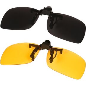 2Pcs Clip-On Sunglasses Polarized Gray & Yellow Lens Combo UV400 Protection Night Driving Fishing Cycling TAC Lens 9-Layer Coating Flip up For Prescription Eyewear Men Women Outdoor Sports