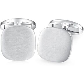 HONEY BEAR Square Cufflinks for Mens Business Wedding Gift, Brushed Silver