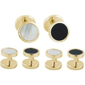 Gold Plated Sterling Silver Onyx and Mother of Pearl Reversible Stud Set (SS892313)