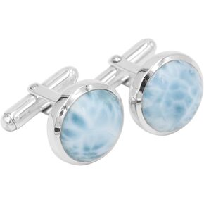 Larimar Cufflinks Jewelry for Men 925 Sterling Silver, Cuff Links for Wedding Groom Unique Gift, Natural Gemstone Cufflinks