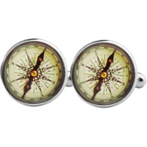 Myospark Compass Compass Glass Dome Round Cabochon Cufflinks Wanderlust Jewelry Travel Gift for Boyfriend Dad
