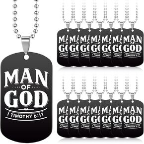 30 Pcs Father's Day Gift Man of God Christian Dog Tag Bible Verses Dog Tag Necklace Religious Stainless Steel Necklace with Chain for Church Dad Pastors Sunday School Inspirational Gift