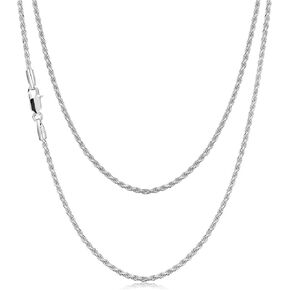 Italy S925 Sterling Silver Rope Chain Necklace for Women, Nickel Free Hypoallergenic Simple 2mm Solid for Women Men Jewelry Gifts 16" 18" 20" 22" 24"Diamond-CutTwist Wheat Braided Link in Italian