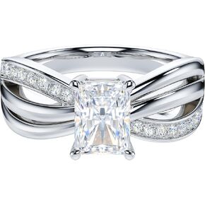 THELANDA Emerald Cut Genuine Moissanite or Simulated Diamond Ribbon Bowknot Infinity Engagement Ring Crisscross Twisted Knot Promise Ring