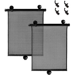 2 Pcs Car Window Shades, Auto Sun Shade with Suction Cups & Clips Auto Accessories Retractable Sun Shade for Car(Black)