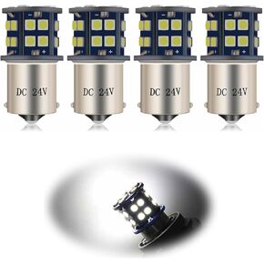 4 PCS Car 1156 LED blubs ، 24V 3030 28SMD السطوع العالي المصابيح ضوء الفرامل الخلفية ، التوصيل والتشغيل BA15S لمبة الإشارة انعطاف الملامس ، عالمي لمعظم السيارات (بيضاء)