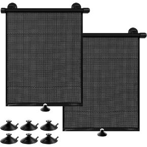 Car Window Shade for Side Windows, Retractable Pull Down Roller Sunshade UV & Heat Protection Automotive Blackout Protector with Suction Cup for Baby Kids Passenger Pets (4" × 6" | 2 Pack)