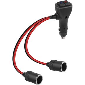 1 to 2 Car Cigarette Lighter Splitter, 2-Socket Car Cigarette Lighter Adapter with Dual Independent Switches, 12V 24V Cigarette Lighter Extension Plug Cord with 15A Fuse
