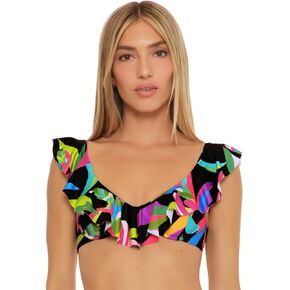 Trina Turk Women's Birds of Paradise Underwire Ruffle Bikini Top, Floral Print, Adjustable, Tie Back, Swimwear Separates