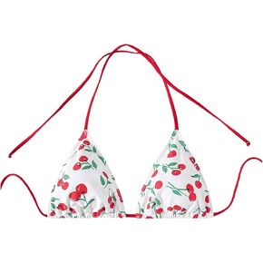 Wdirara Women's Cute Cherry Graphic Triangle Tops Tops Halter Micro Swimsuit Top