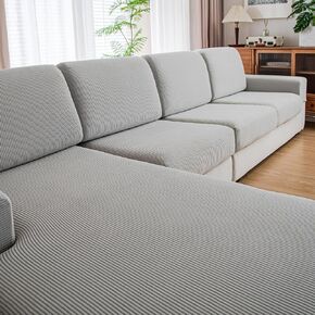 Couch Cushion Covers,Comfort Soft Magic Sofa Covers Washable Stretch Resistant for 2 Chair Cushion Couch Furniture Protectors for Pets Sectional Slipcovers(2-Piece+1 Chaise,Light Gray)