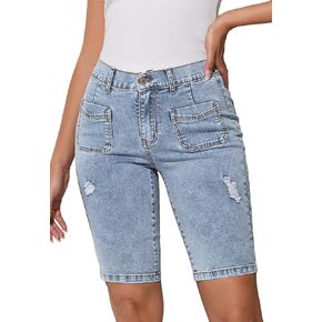 Summer Jean Shorts for Women Elastic High Waisted Ripped Casual Bermuda Shorts Mom Short in Saudi Arabia