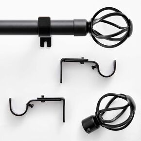 jinchan Black Curtain Rods for Windows 18 to 45 Inch, 1 Inch Diameter Adjustable Heavy Duty Outdoor Curtain Rod with Twisted Cage Finials, Single
