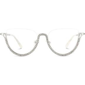 Zeelool Half Frame Cat Eye Glasses With Shiny Diamonds Sparkle ZJGM219641