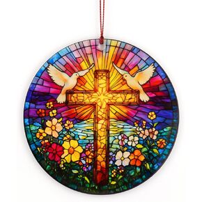 Christmas Easter Cross Christian Decor for Hanging, Suncatcher Effect Window Decorations, Jesus Cross, Christian Gifts, Religious Easter Gifts, He is Risen Decor, Jesus Christ, Catholic Ornaments
