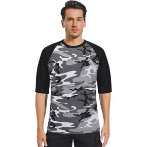 Men's Camo 3/4 Sleeve T-Shirt, Cotton Polyester Blend T-Shirt, Lightweight Men's Camouflage Shirt for Outdoor Adventures