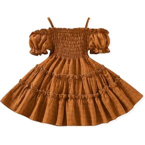 Toddler Girl Cold Shoulder Boho Dress Little Kids Flounce Lace Casual Midi Summer Dresses Outfit Clothes