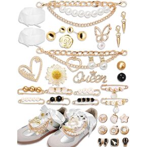 Shoe Charms for Sneakers, Sneaker Charms Set Include Ribbon Shoe Laces/Bows/Clips/Pins, Stylish Shoe Decoration Charms for Women