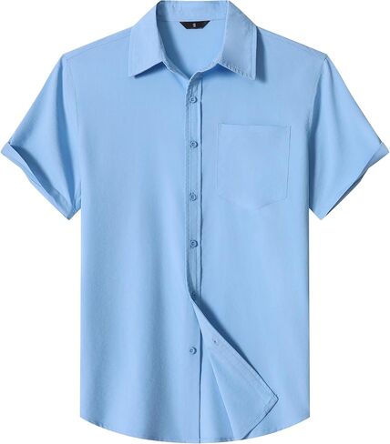 Men's Short Sleeve Button Down Shirts Casual Blending Beach Shirt with Chest Pocket Classic Fit Summer Tops in Saudi Arabia