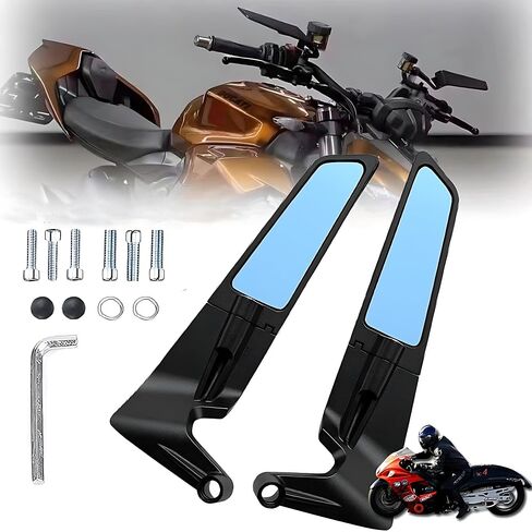 Motorcycle Rear View Mirrors, Adjustable 360° Rotating Stealth Wind Wing Side Mirrors Compatible with Kawasaki Z400 Z650 Z900 Z1000 Duke 125 200 250 390 690 790 1290 etc(Anti-glare lens) in Saudi Arabia