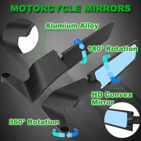 Motorcycle Rear View Mirrors, Adjustable 360° Rotating Stealth Wind Wing Side Mirrors Compatible with Kawasaki Z400 Z650 Z900 Z1000 Duke 125 200 250 390 690 790 1290 etc(Anti-glare lens) in Saudi Arabia