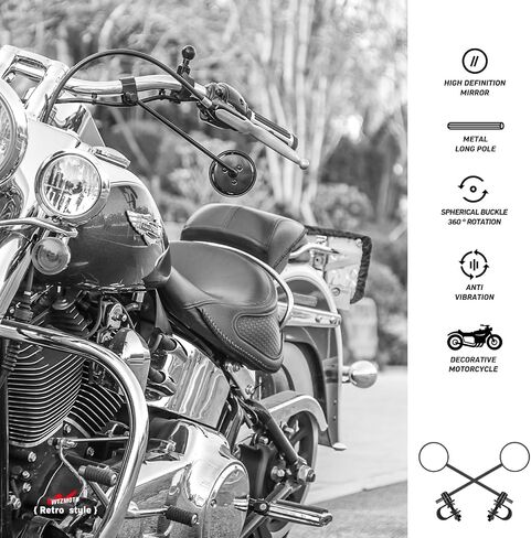 Universal Motorcycle Mirrors Mini Round Bike Mirror for Handlebar Clamp Diameter 22.2mm / 25.4mm Available Mount, Compatible with Harley SR400 Bike Bicycle E-bike Scooter (Black） in Saudi Arabia