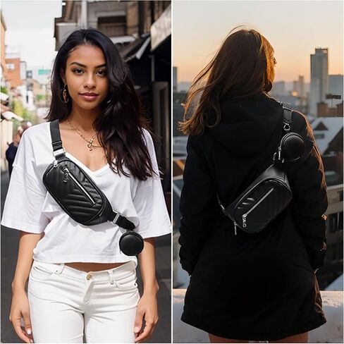 Uromee Crossbody Bags for Women Small Fanny pack Quilted Vegan Leather Fashion Travel Mini Belt Bag Chest Purse with Pouch in Saudi Arabia