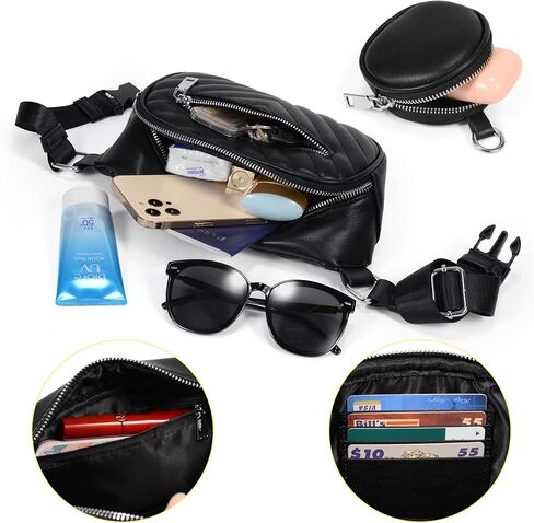 Uromee Crossbody Bags for Women Small Fanny pack Quilted Vegan Leather Fashion Travel Mini Belt Bag Chest Purse with Pouch in Saudi Arabia