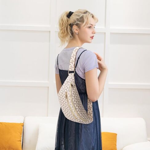 Chest Bags for Women Fashion Plaid Printed Waist Bag Small Backpack (beige4) in Saudi Arabia