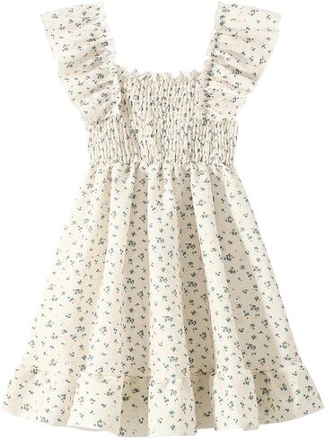 Girls Summer Dress Floral Ruffle Sleeve Swing Flowy Dresses A-line Sundress for Girls Casual Beach Wedding Dress in Kuwait