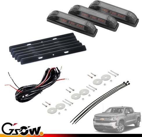 [النسخة المطورة] 3 PCS Super Super Bright Amber LED Center Grille Grille Light Kit لعام 2019-2025 شيفروليه سيلفرادو 1500 2500HD 3500HD ، عدسة مدخنة مع قوس جبل قوي - Amber Light in Kuwait