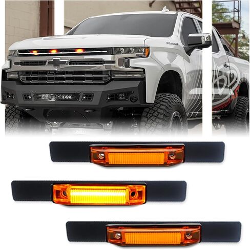 [النسخة المطورة] 3 PCS Super Super Bright Amber LED Center Grille Grille Light Kit لعام 2019-2025 شيفروليه سيلفرادو 1500 2500HD 3500HD ، عدسة مدخنة مع قوس جبل قوي - Amber Light in Kuwait