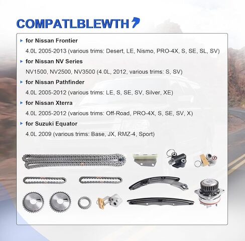 Timing Chain Kit with Water Pump Oil Pump for 2005-2010 Nissan Frontier, Pathfinder, Xterra 4.0L Engine 13028-ZK01C, VQ40DE - Reliable Engine Upgrade in Kuwait