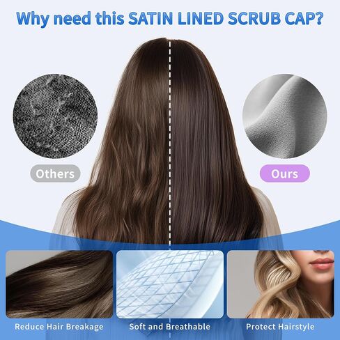 Satin Lined Scrub Cap for Women Long Hair Surgical Nurse Hat Adjustable Working Cap with 4 Buttons in Saudi Arabia