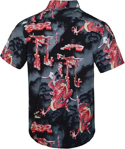 Mens Hawaiian Shirt Short Sleeve, Tropical Button-Down, Lightweight Summer Beachwear in Kuwait