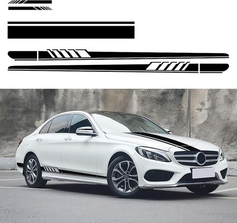 SUNJIKA Compatible with Car Stripe Graphic Decal Vinyl Graphics Cars Sticker for Bumper Hood Car Body Side Door for Mercedes Benz C Class W205 C180 C200 C230 C280 C300 C320 C350 C63 AMG Black 5pc in Saudi Arabia