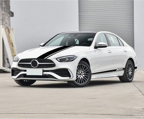 SUNJIKA Compatible with Car Stripe Graphic Decal Vinyl Graphics Cars Sticker for Bumper Hood Car Body Side Door for Mercedes Benz C Class W205 C180 C200 C230 C280 C300 C320 C350 C63 AMG Black 5pc in Saudi Arabia