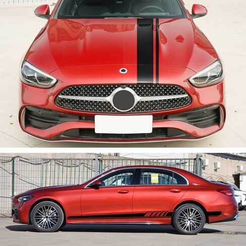 SUNJIKA Compatible with Car Stripe Graphic Decal Vinyl Graphics Cars Sticker for Bumper Hood Car Body Side Door for Mercedes Benz C Class W205 C180 C200 C230 C280 C300 C320 C350 C63 AMG Black 5pc in Saudi Arabia