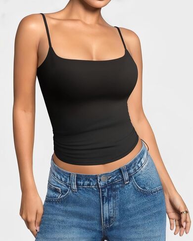 Mangopop Womens Camisole Tank Tops Square Neck Spaghetti Strap Cami Doublely Clipeless Conclessed Top Sexy Stirts in Kuwait