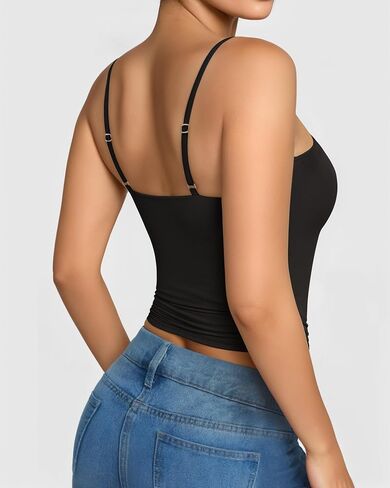Mangopop Womens Camisole Tank Tops Square Neck Spaghetti Strap Cami Doublely Clipeless Conclessed Top Sexy Stirts in Kuwait