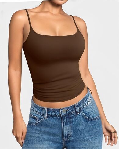 MANGOPOP Womens Camisole Tank Tops Square Neck Spaghetti Strap Cami Double Lined Sleeveless Crop Top Sexy Shirts in Saudi Arabia