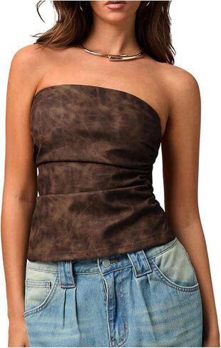 MakeMechic Women's Pu Leather Top Briteau Bandeau Party Party Tubs Tops in Kuwait